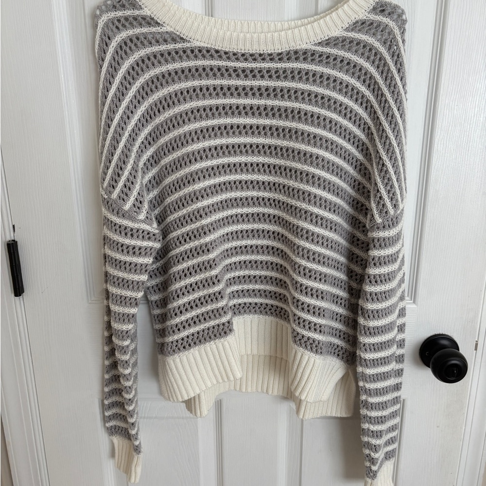 Aeropostale Gray and Cream Striped Sweater